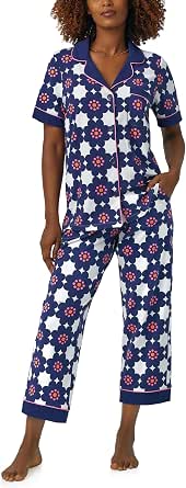 BedHead Pajamas Short Sleeve Cropped PJ Set - Organic Cotton Spandex, Navy Shadow Blossom (US 8-10) - View #10