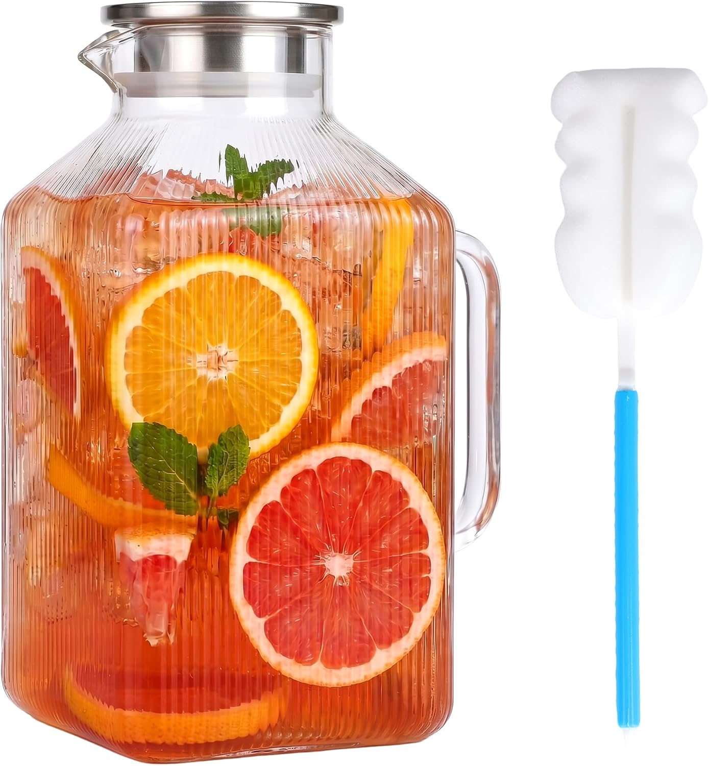 1 Gallon Glass Pitcher with Lid - Square Ice Tea Pitcher
