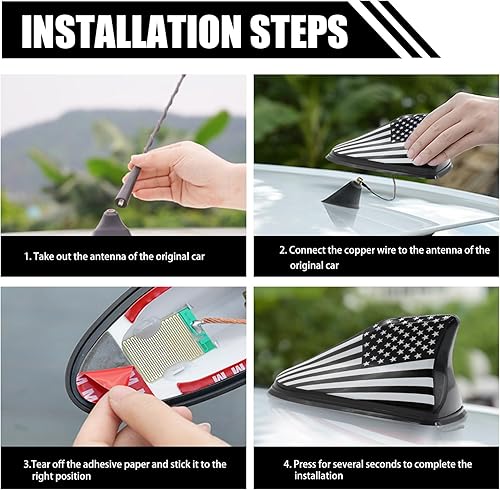 Miniatura 6 de 1 antena de ala trasera para techo automático, 6.37 x 3.11 x 2.75 pulgadas, antena de radio de señal de arco liso, ABS con bandera estadounidense,
