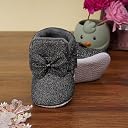 Neska Moda 6 To 12 Months Baby Girls Cotton Hook & Loop Bow Booties (Black)-BT1766 gallery image