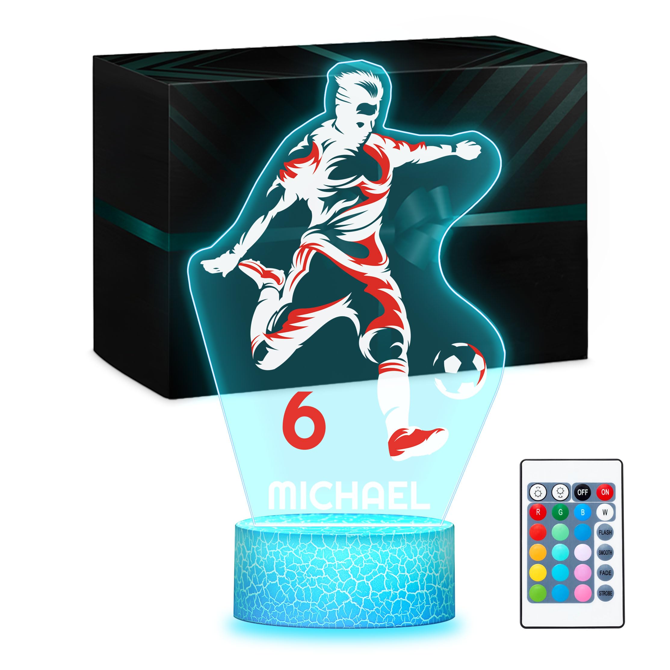 Maverton Personalised 3D Night Lamp - RGB, 16 Colours - Birthday Gift Idea - National Football Team Shirt Design - Perfect for 8 Year Old Boys