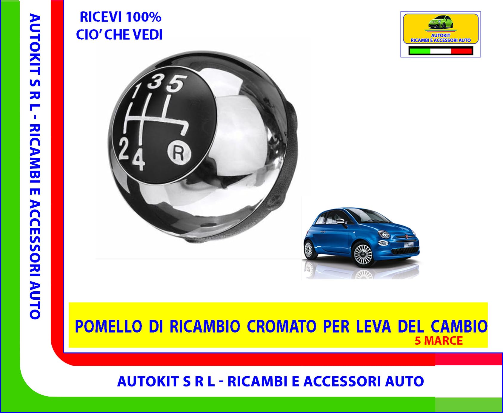 Pomello Cambio Per Fiat 500 5 Marce - Ricambio In ABS Cromato, Montaggio Semplice - Foto 8