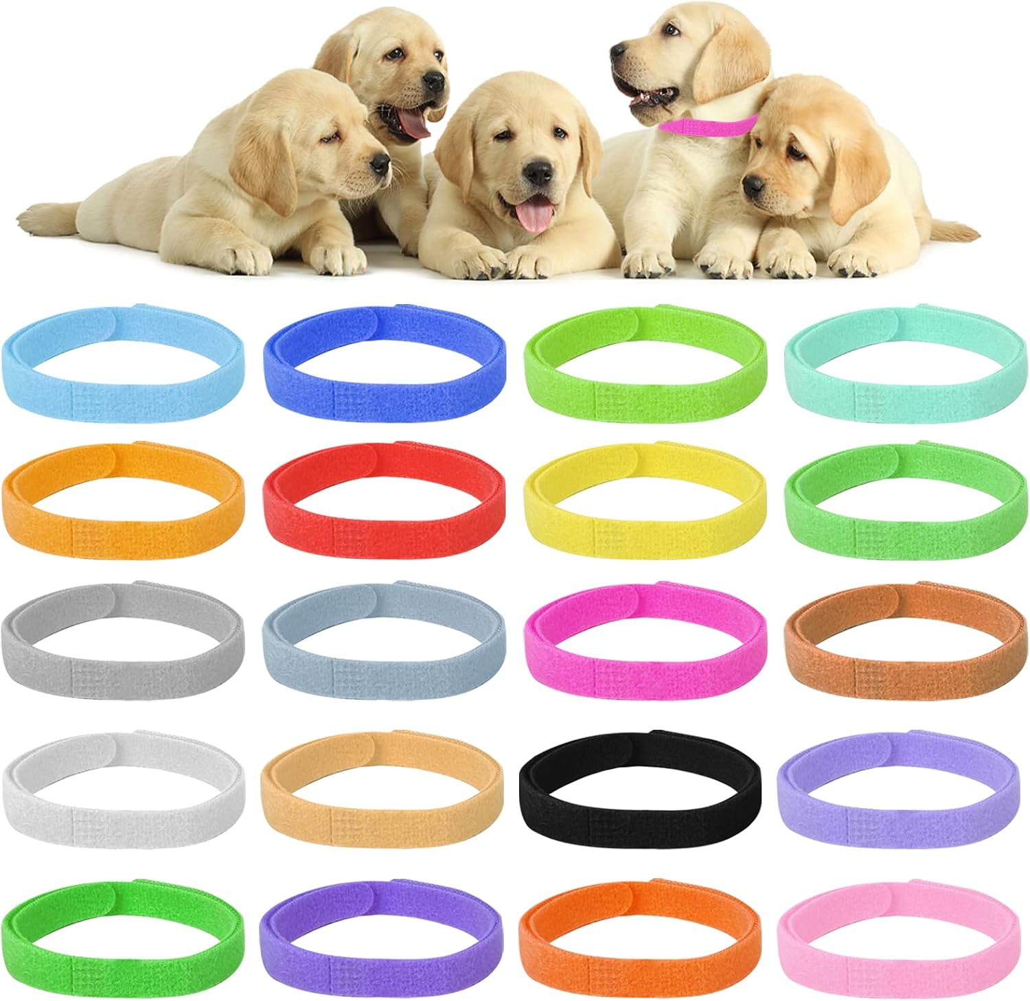 20 Colors Puppy ID Collars, Whelping Collars, Adjustable Puppy Bands