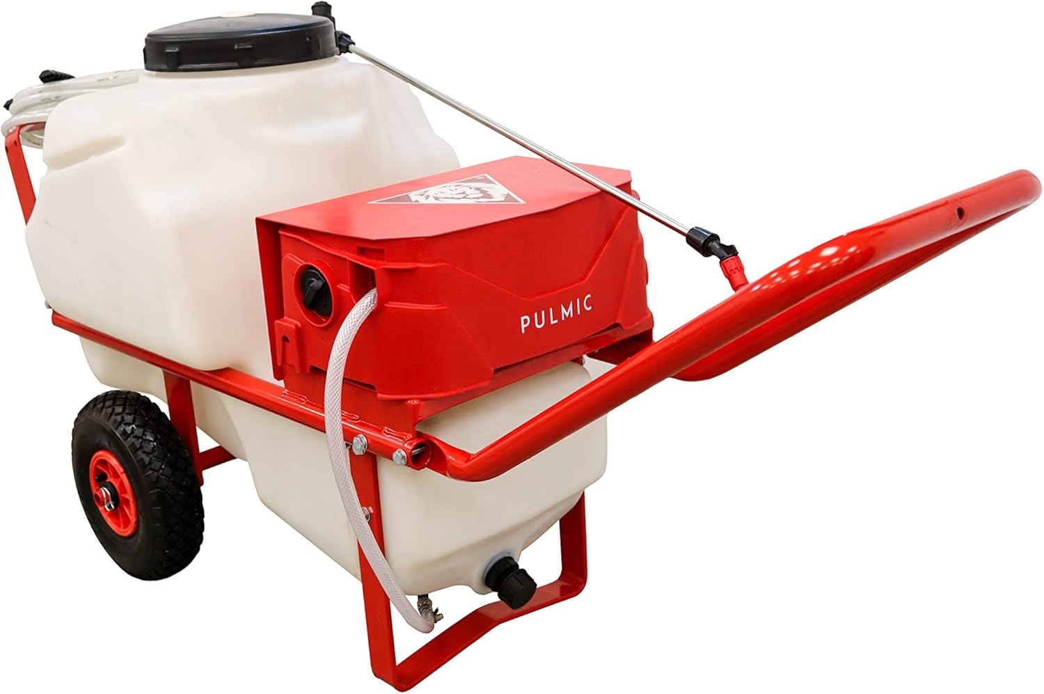 Pulmic Carretilla Pulverizadora Eléctrica Portátil 75. para aplicación de Productos fitosanitarios e industriales. 75L de Capacidad. 2 Ruedas. 3 velocidades. 2 Baterías de Litio