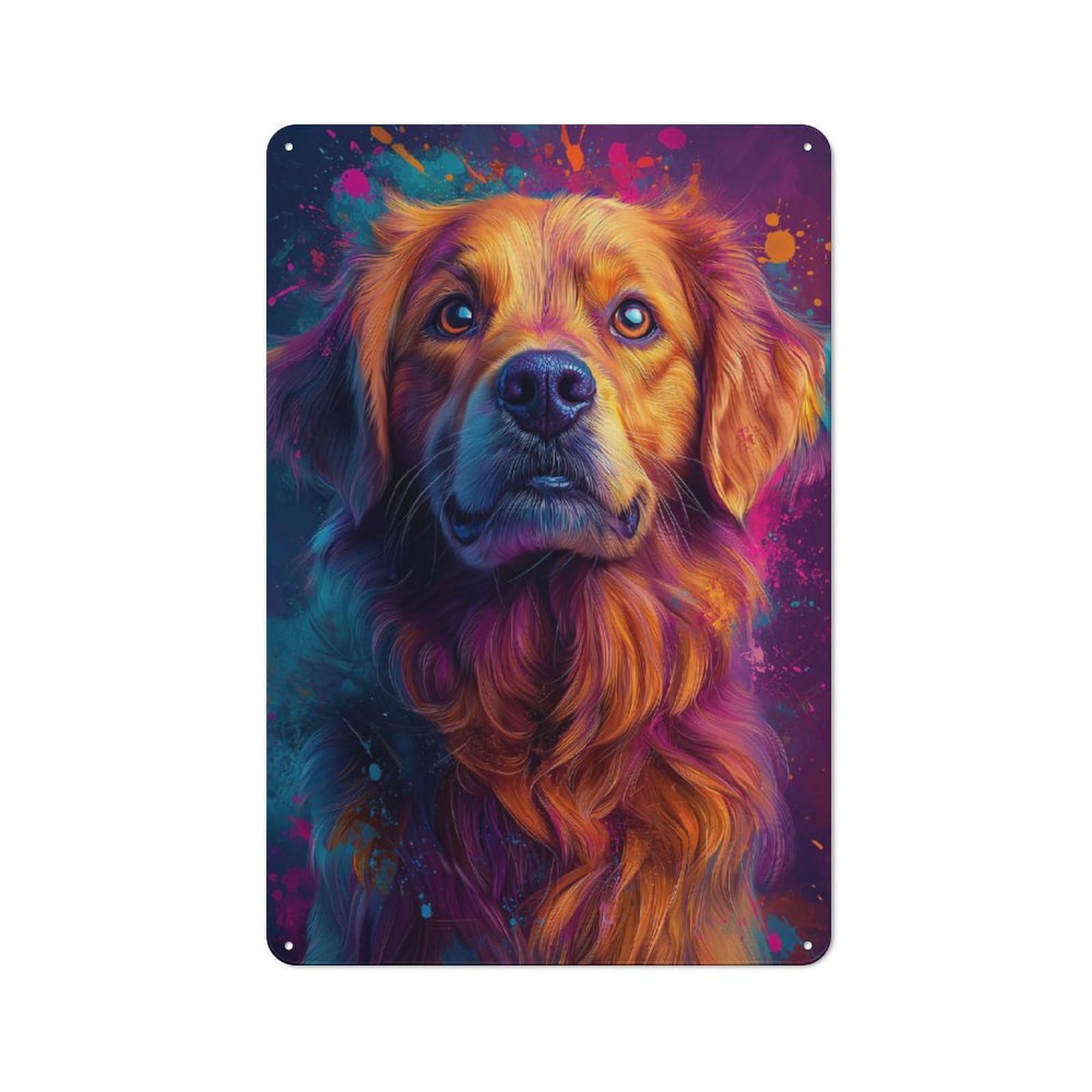 Junmoney Golden Retriever Pop Art Portrait Metal Wall Sign 30X20cm Featuring For Pub Or Café, For Pub Decor Enthusiasts, For Retro Home Interiors