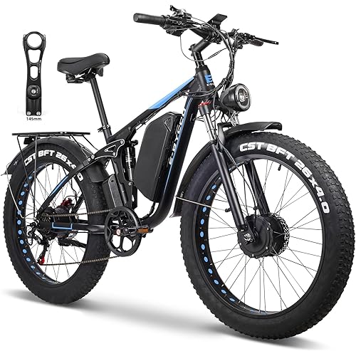 5000W Dual Motor Electric Bike for Adults, 52V 32AH, Up to 90Mile & 45MPH E-Bike All-Terrain Fat Tires Full Suspension 24/26 Inch Electric Bicycles Hydraulic Disc Brakes for Snow & Wet Roads