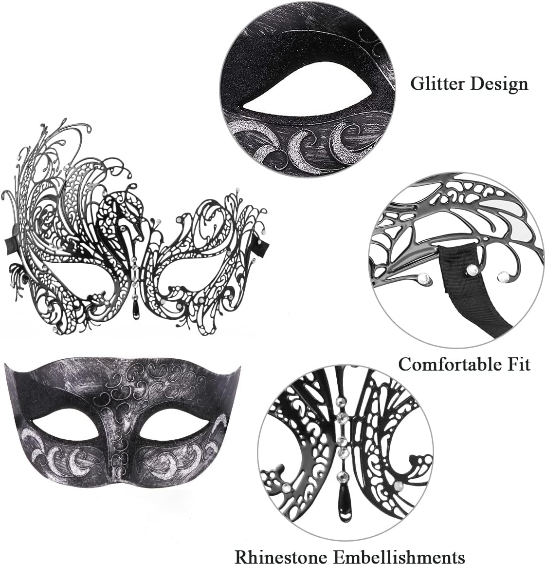 Coddsmz Couple Mask Half Venetian Masquerade Ball Mask Mardi Gras Mask Christmas Cosplay Costume Halloween Party Mask 2 Pack - Image 4