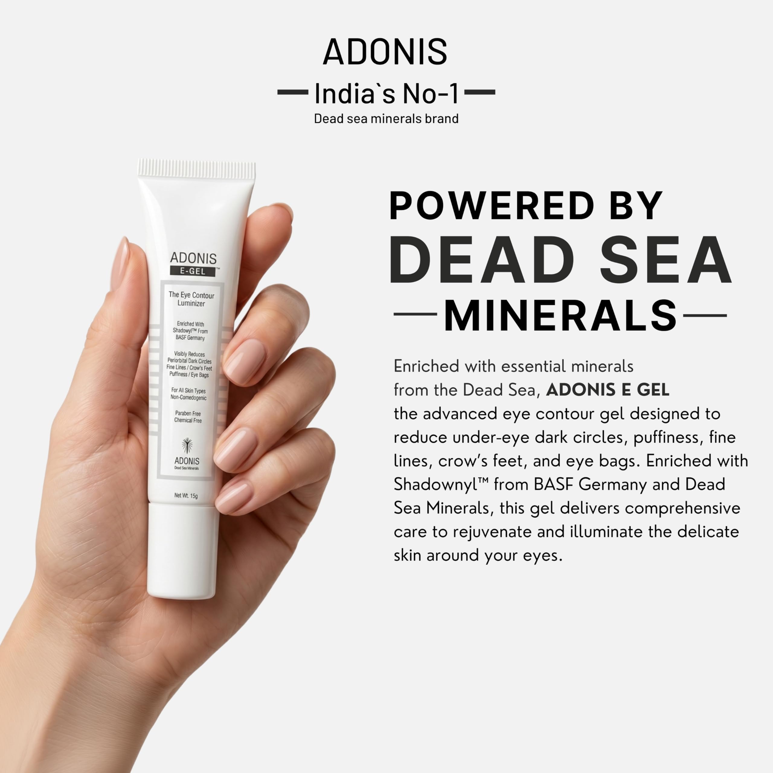 ADONIS E GEL Under Eye Gel, Eye Gel | for Healthy Eyes Dark Circles Puffy Eyes, Wrinkles & Removal of Fine Lines Women & Men use 15 gm — Amazon image 2