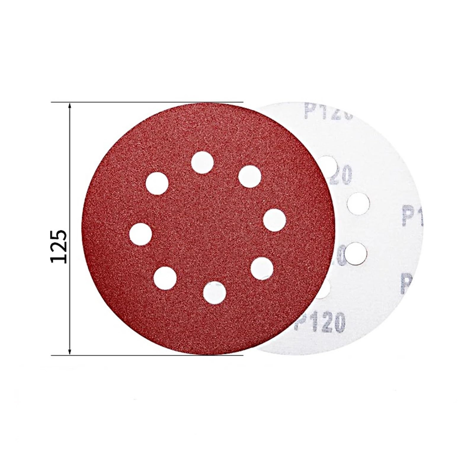 200 uds/5 pulgadas 8 agujeros 125,0mm discos de pantalla papel lija disco molienda Metal for carpintería herramienta pulido abrasivo Para Lijadora(Red-p150)