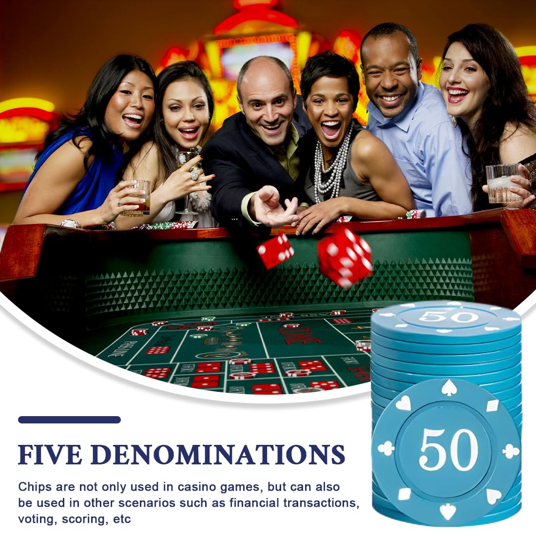 NJCXOLA Chip da Poker in plastica 100 Chip da Poker Set,Chip di Stile del Casinò Stampato denominazione per Le Notti di Gioco in casa del Texas, Notti di Poker