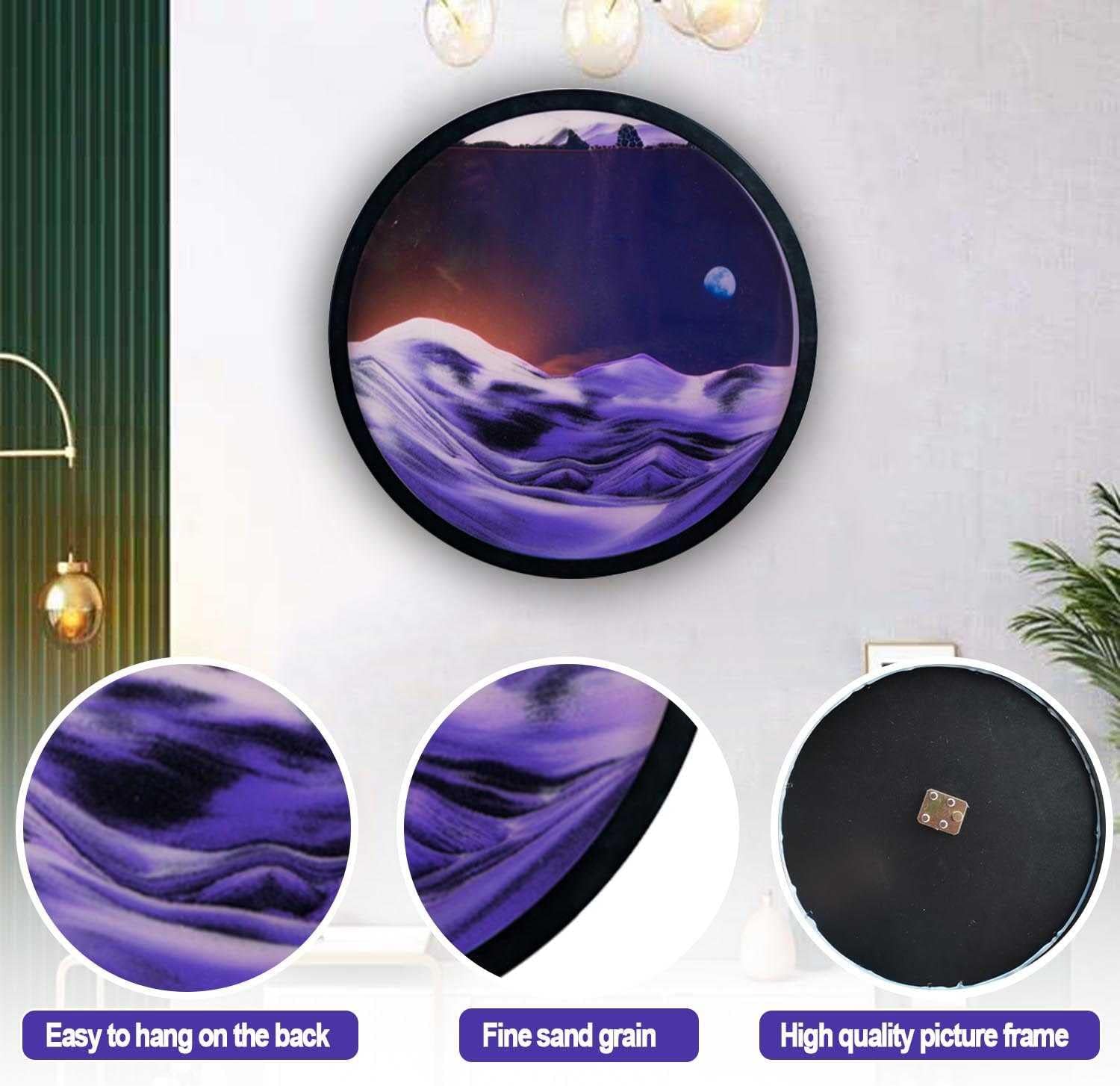 KRIDDR Moving Sand Art Pictures Set of 2 Round Glass 3D Moving Deep Sea Sand Landscape for Kids Adults Relax Toys Home Office Desk Decor