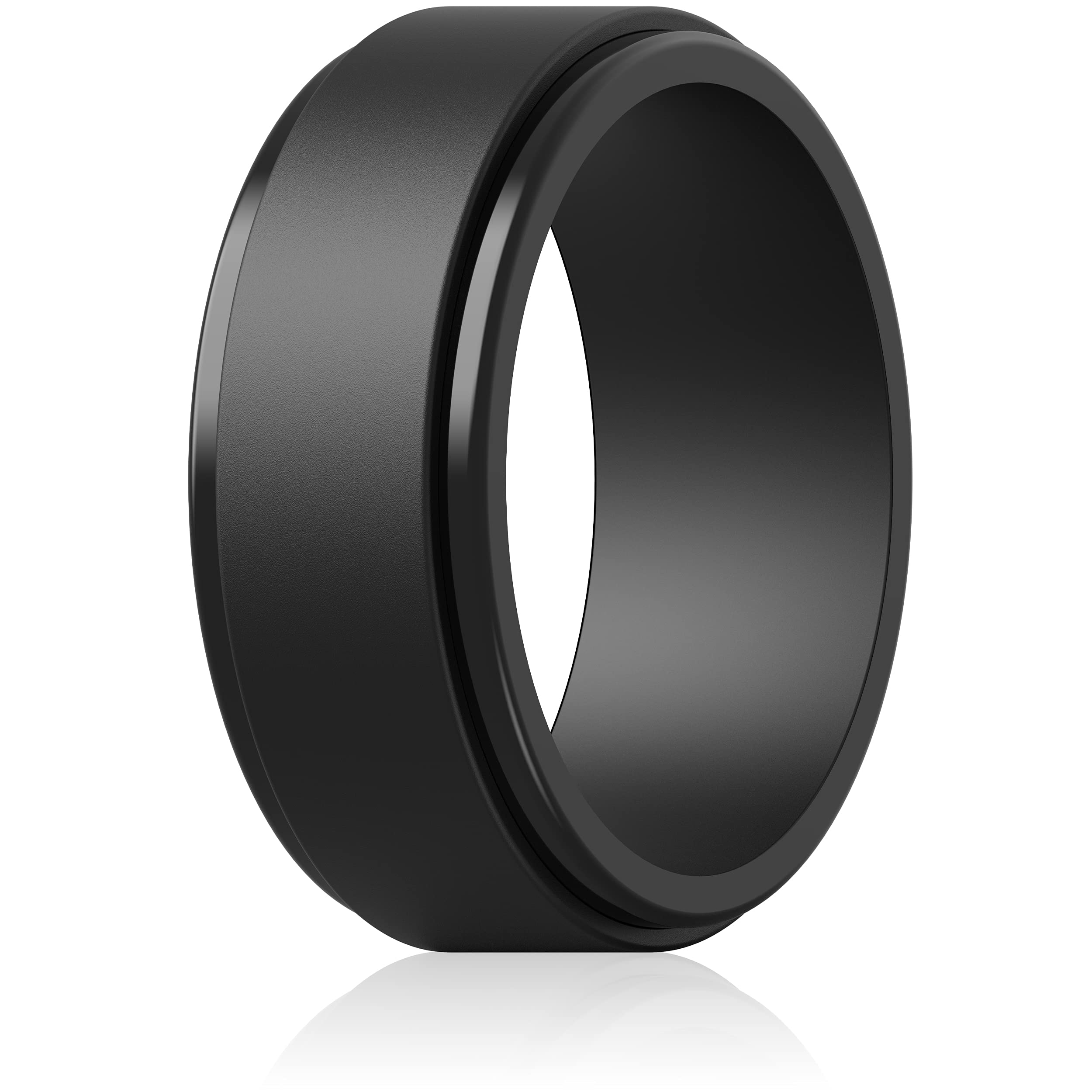 ThunderFit Silicone Wedding Rings for Men, Flat Step Edge Rubber Engagement Bands 10mm Wide 2.5mm Thick - 1/4/7 Variety Multipack