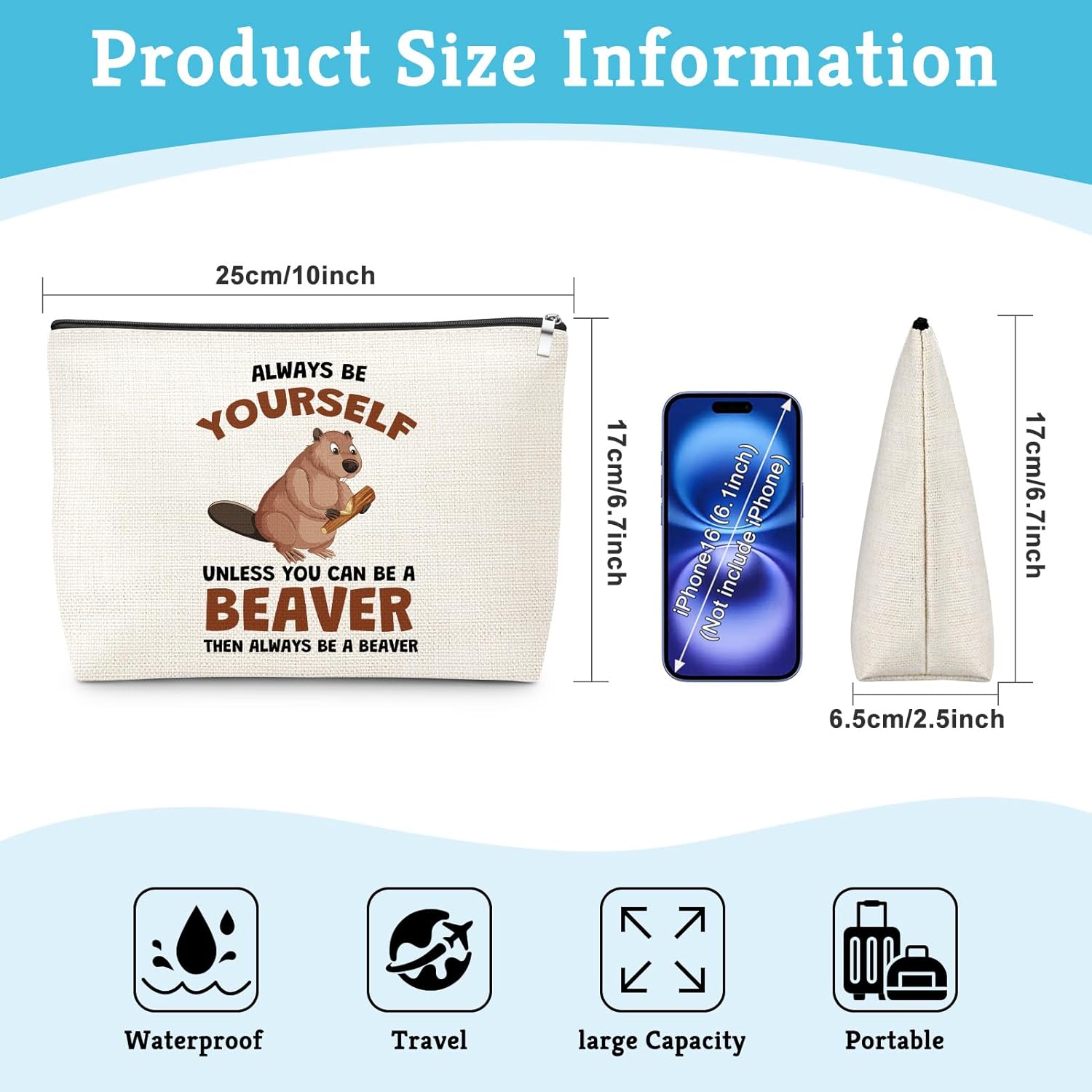 Gifts for Beaver Lovers Makeup Bag Beavers Theme Gift for Animal Lovers Holiday Appreciation Gifts for Her Travel Pouch Christmas Birthday Gift for Beaver Fans Women Friends Cosmetic Bag with Zipper - Image 2