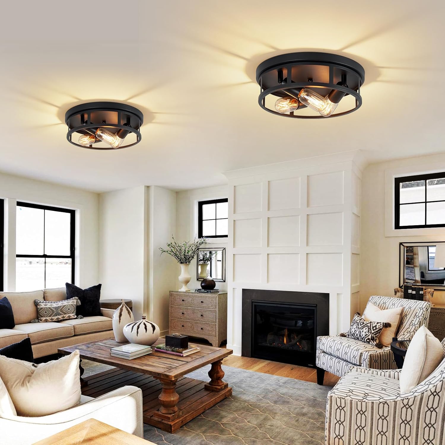 Farmhouse Flush Mount Ceiling Lights,3-Light Black Hallway Light Fixtures,Rustic Flush Mount Ceiling Light Fixture for Kitchen Dining Room Entryway Hall,E26 Base