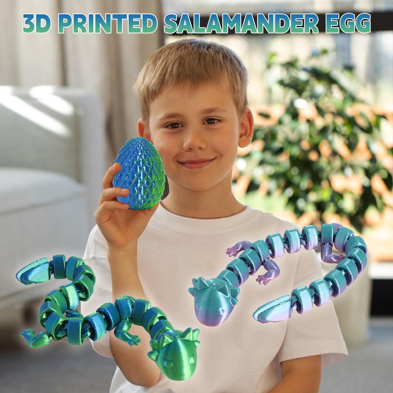 4PCS 3D Printed Animal Egg Set,Crystal Animals Egg Fidget Toy with Salamander Inside Easter Halloween for Kids (Salamander Multicolor+Rainbow) (Salamander Candy Multicolored)