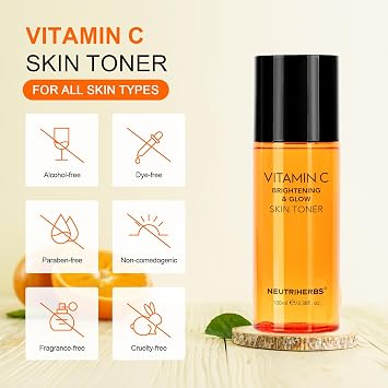 Neutriherbs Vitamin C Toner for Face Alcohol Free Facial Toner with Aloe Vera Witch Hazel Extract Hyaluronic Acid Moisturizing and Smoothing Skin 100ml e/3.38fl. oz.