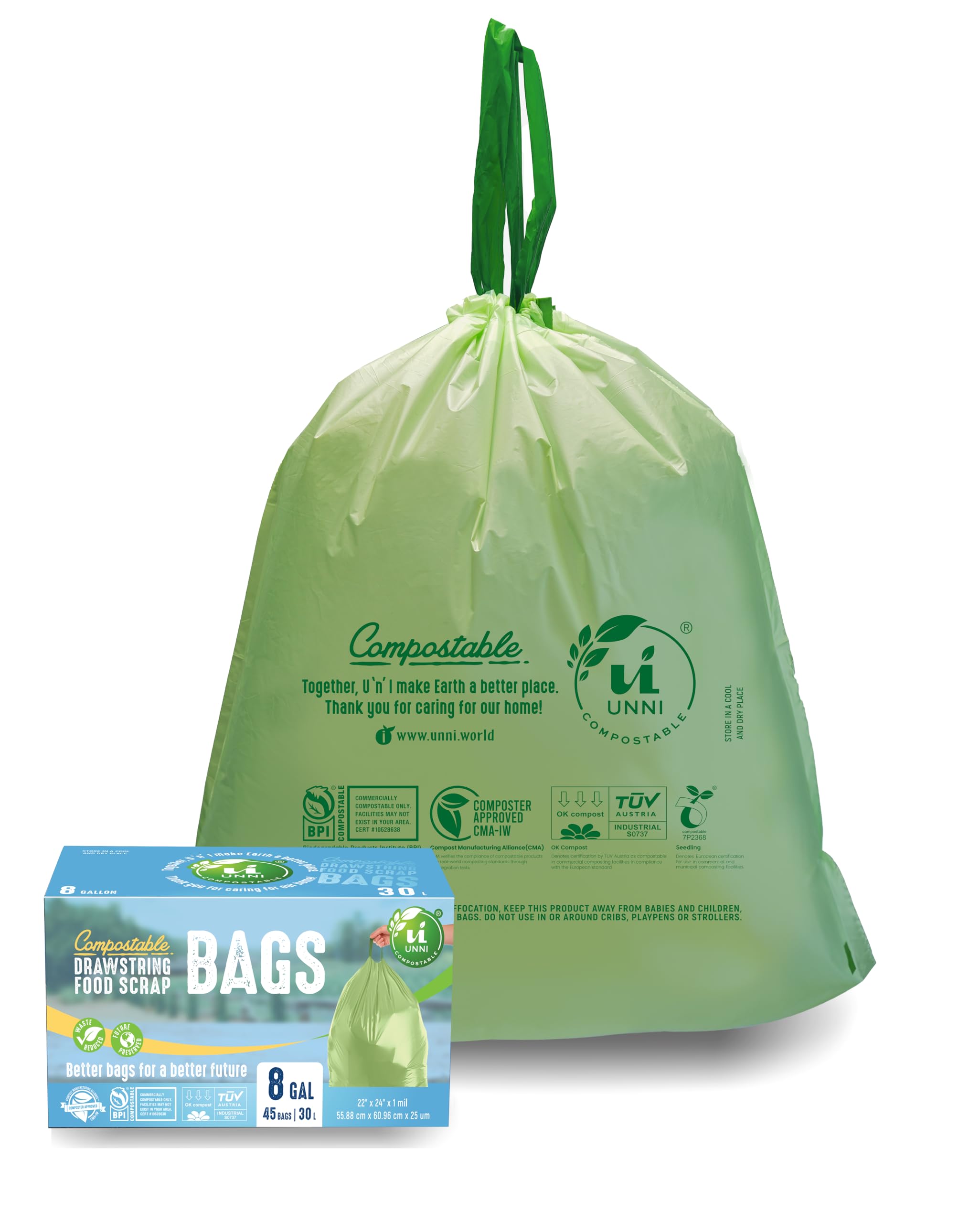 UNNI 6-8 Gallon Compostable Drawstring Bags