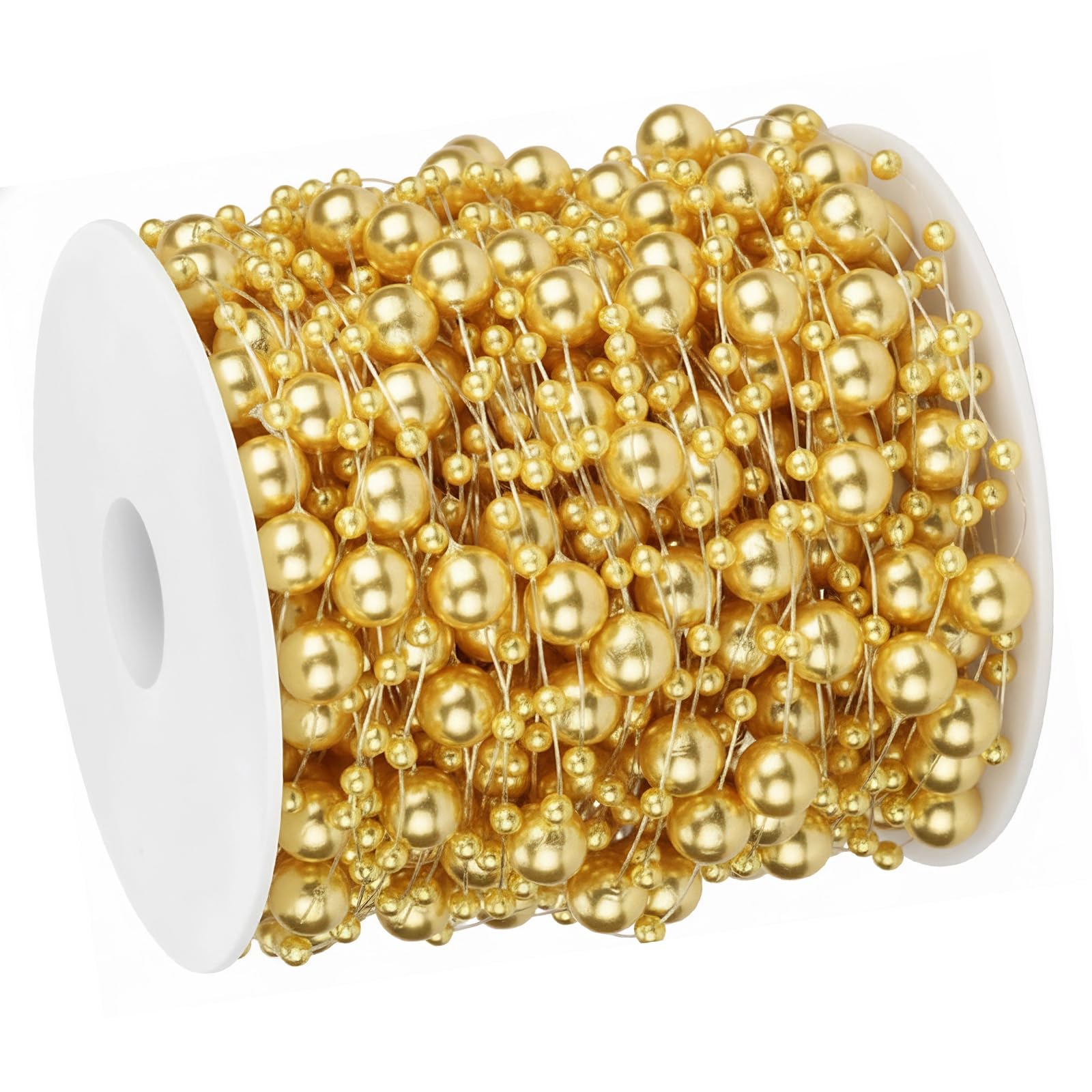 Photo 1 of SXDLCX 100Feet Pearl Garland Bead Chain Trim 3-8mm Christmas Beads Artificial Pearl Beaded String Strand Spool Roll for Crafting Chrismas Trees Wedding Centerpieces Decor