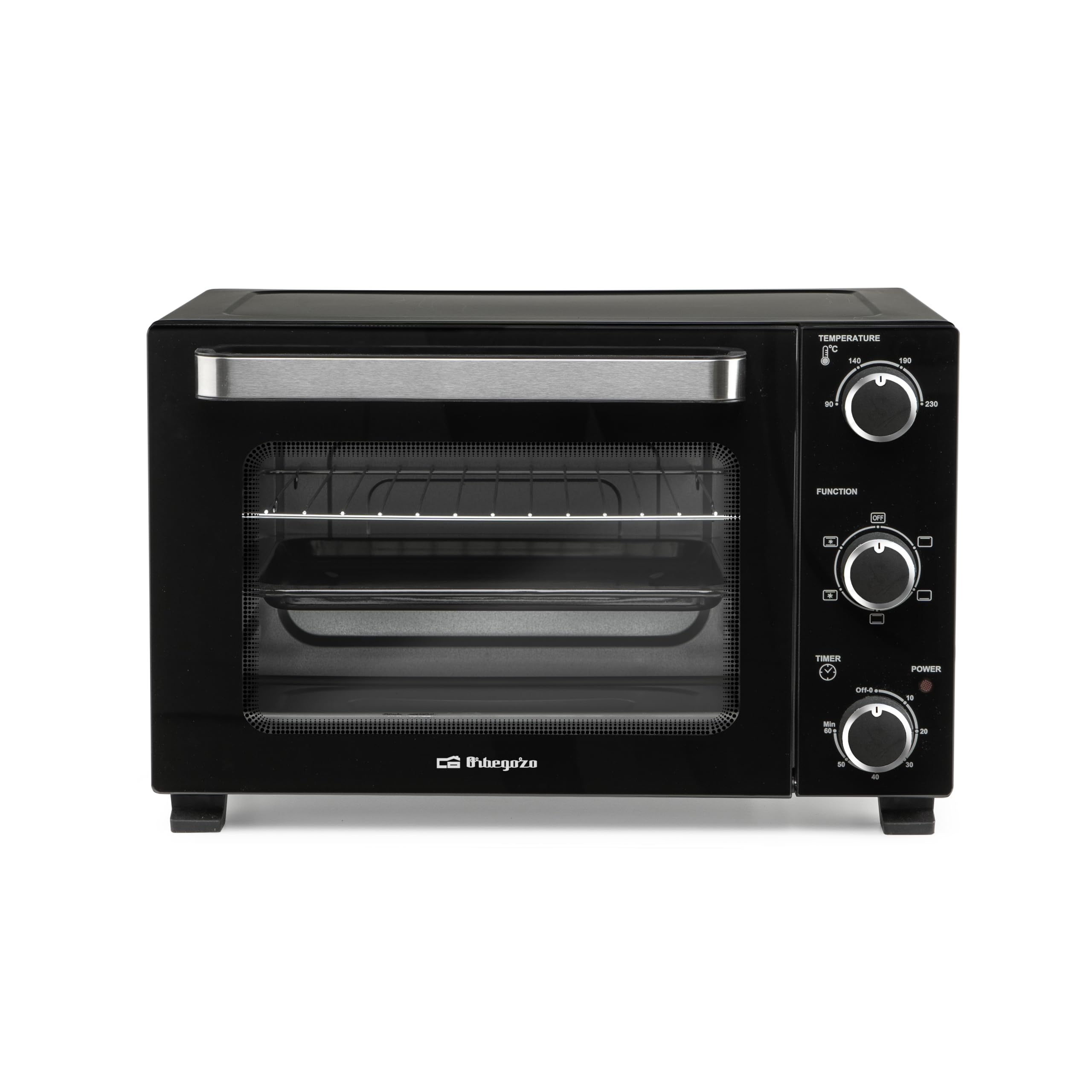 Orbegozo HOT 220 Horno Eléctrico de Convección 1300W Capacidad 22L Temperatura Regulable Luz Interior Temporizador 60 min Doble Cristal Resistencias Acero Inoxidable Bandeja y Parrilla