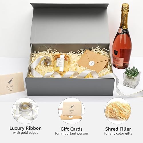 Miniatura 6 de LIFELUM Caja de regalo extragrande, 13.8 x 8.3 x 4.4 pulgadas con tapa magnética para regalos con cinta, tarjeta, relleno de papel triturado para el