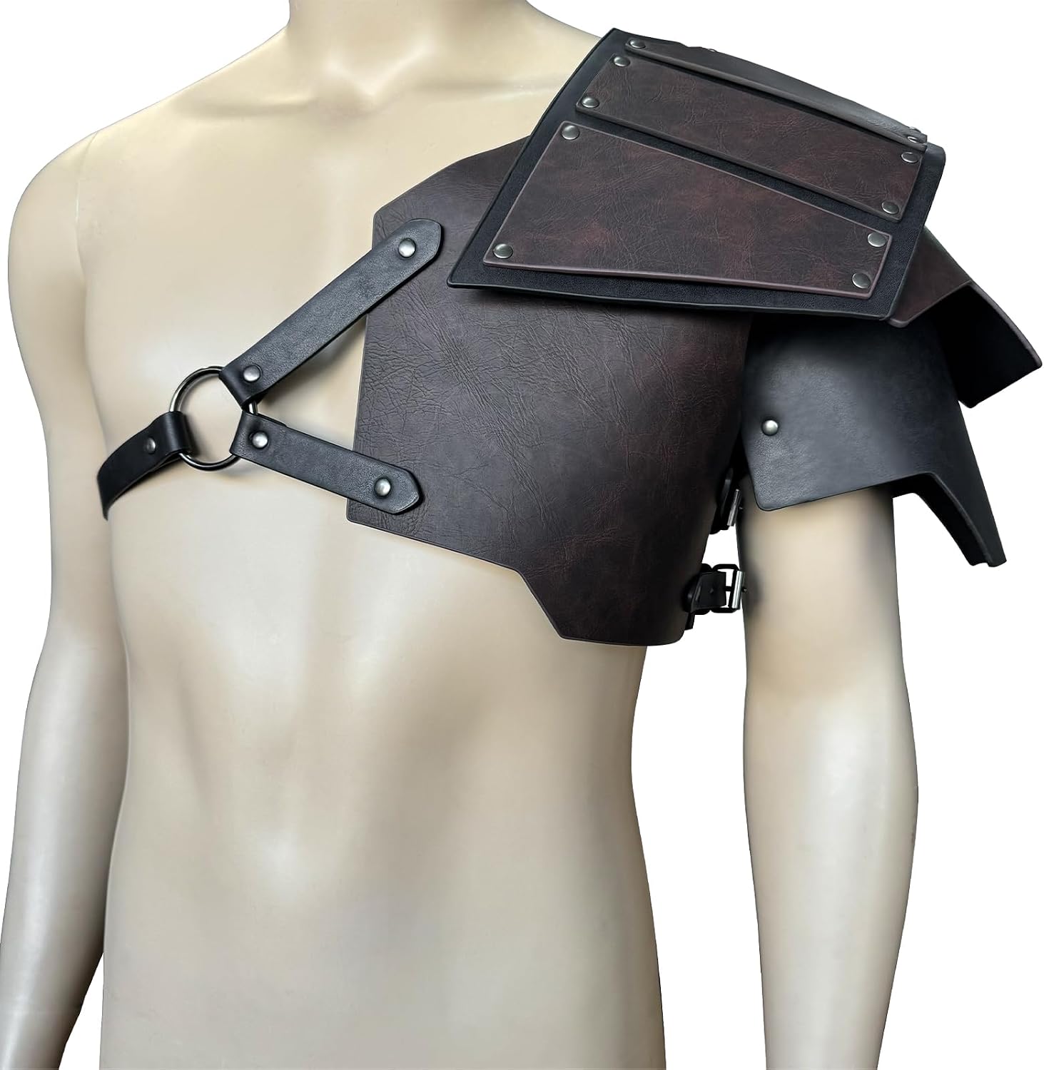 HiiFeuer Viking Faux Leather Single Pauldron Shoulder Armor, Retro Medieval Knight Shoulder Armor for LARP/Cosplay