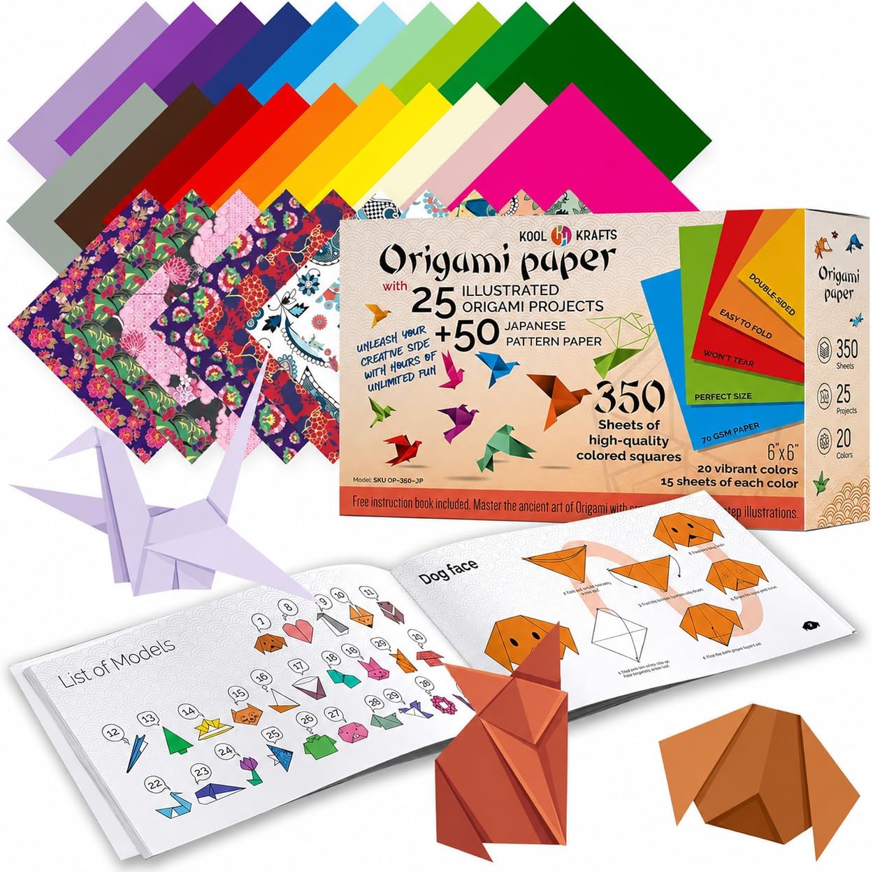 Origami Paper 350-Pack 20 Colors 6"x6" – 25 Easy Projects