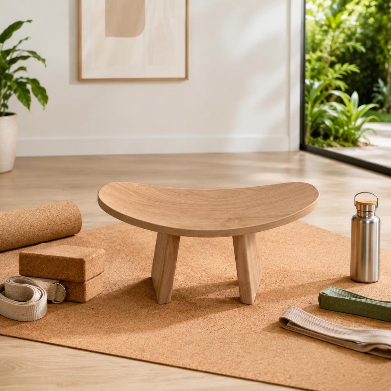 Sedia Meditazione Curvo in Legno Poplar Inginocchiatoio Compatta Struttura Resistente Ideale per Postura Stabile Adatta per Meditazione Relax Soggiorno, 42 21 20 CM, Legno Naturale