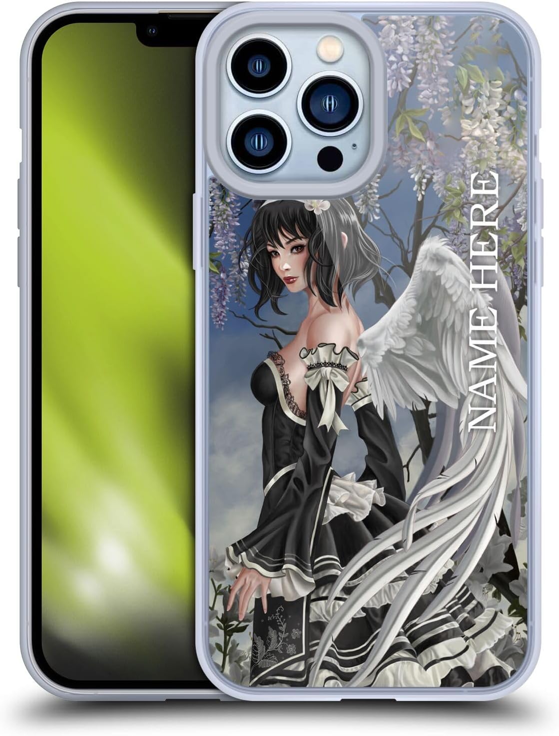 Head Case Designs Officially Licensed Custom Customized Personalized Nene Thomas Angel and Flowers Anime Fairy Name and Initial Soft Gel Case Compatible with Apple iPhone 13 Pro Max