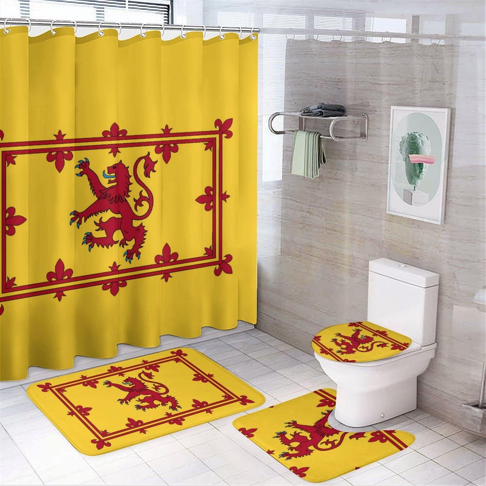 CGSBNGHA Scotland Flag Shower Curtain Set 4 Piece Bathroom Sets with Rugs Toilet Lid Cover And U-Shaped Floor Mat