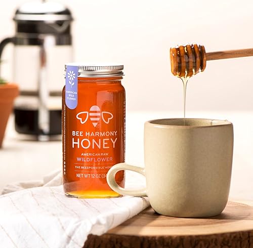 Miniatura 2 de Bee Harmony American Raw Wildflower Honey, 12 onzas (paquete de 2 tarros)