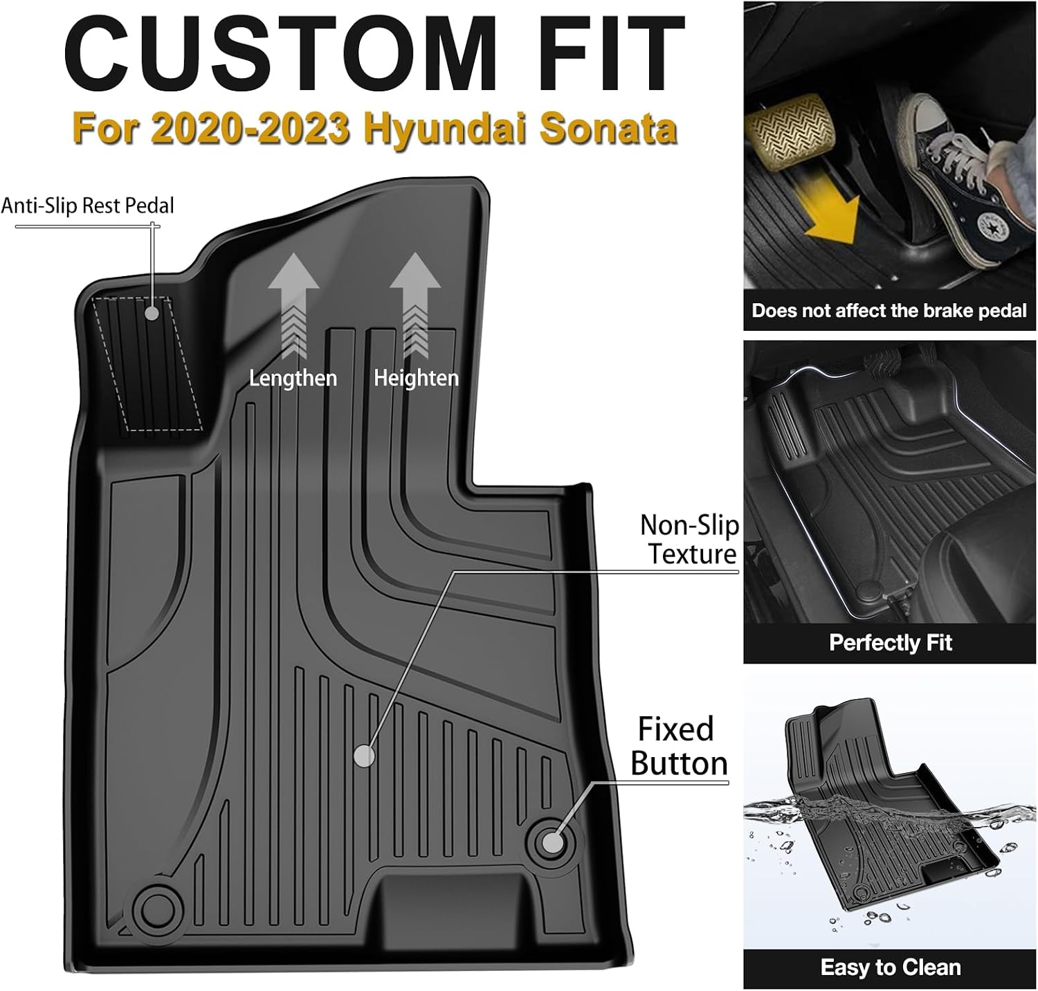 AOMSAZTO Floor Mats for 2020-2023 Hyundai Sonata, Heavy Duty TPE All Weather Protection Car Floor Mats, 1st & 2nd Row Full Set Rubber Floor Liners, Anti Skid Car Mats, Black