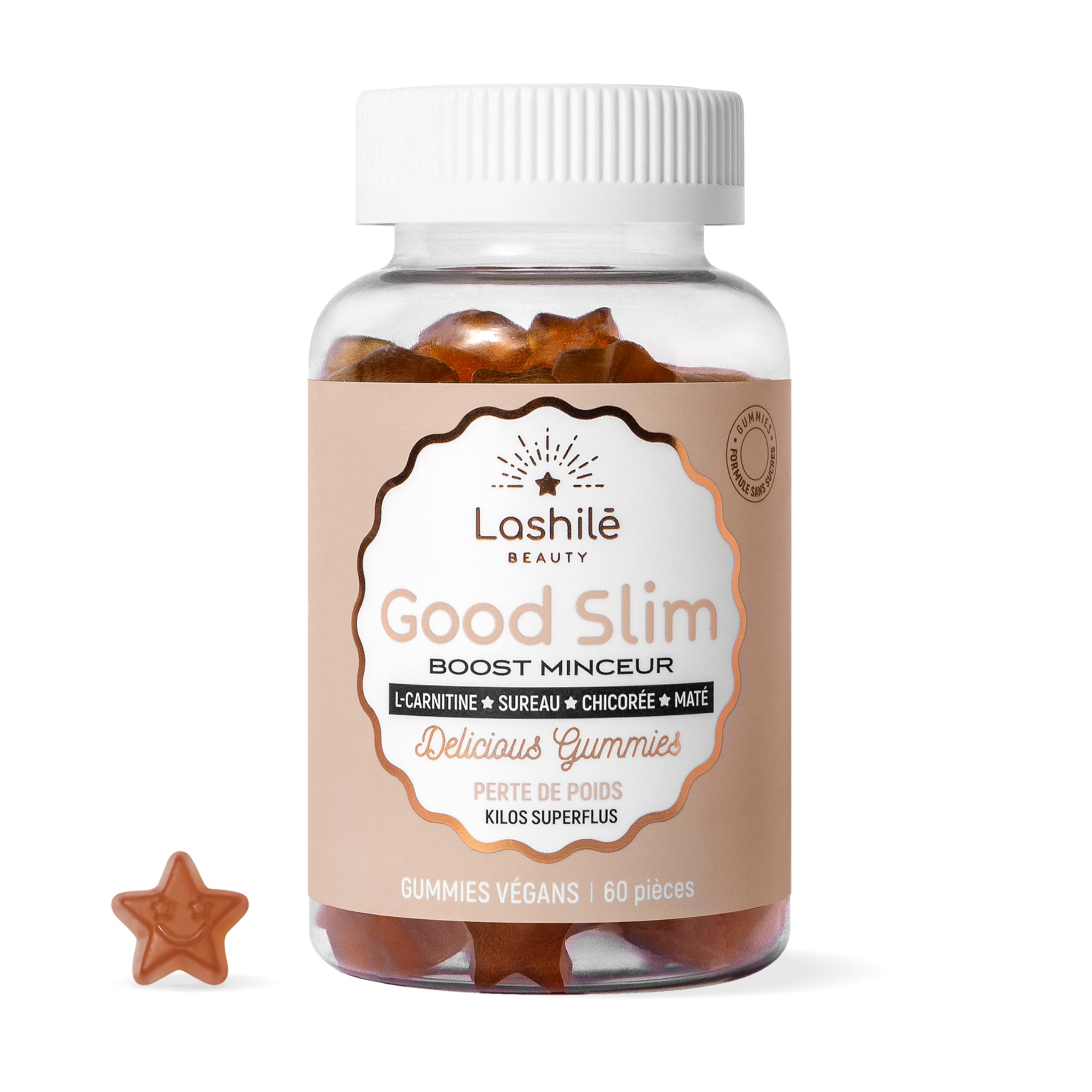 Lashilé Beauty - Gummies Contrôle et perte de poids - Perte du poids Puissant & Silhouette - Good Slim - Complément alimentaire Minceur - L-Carnitine Maté Vit C & B6 - Cure 1 Mois 60 Gummies