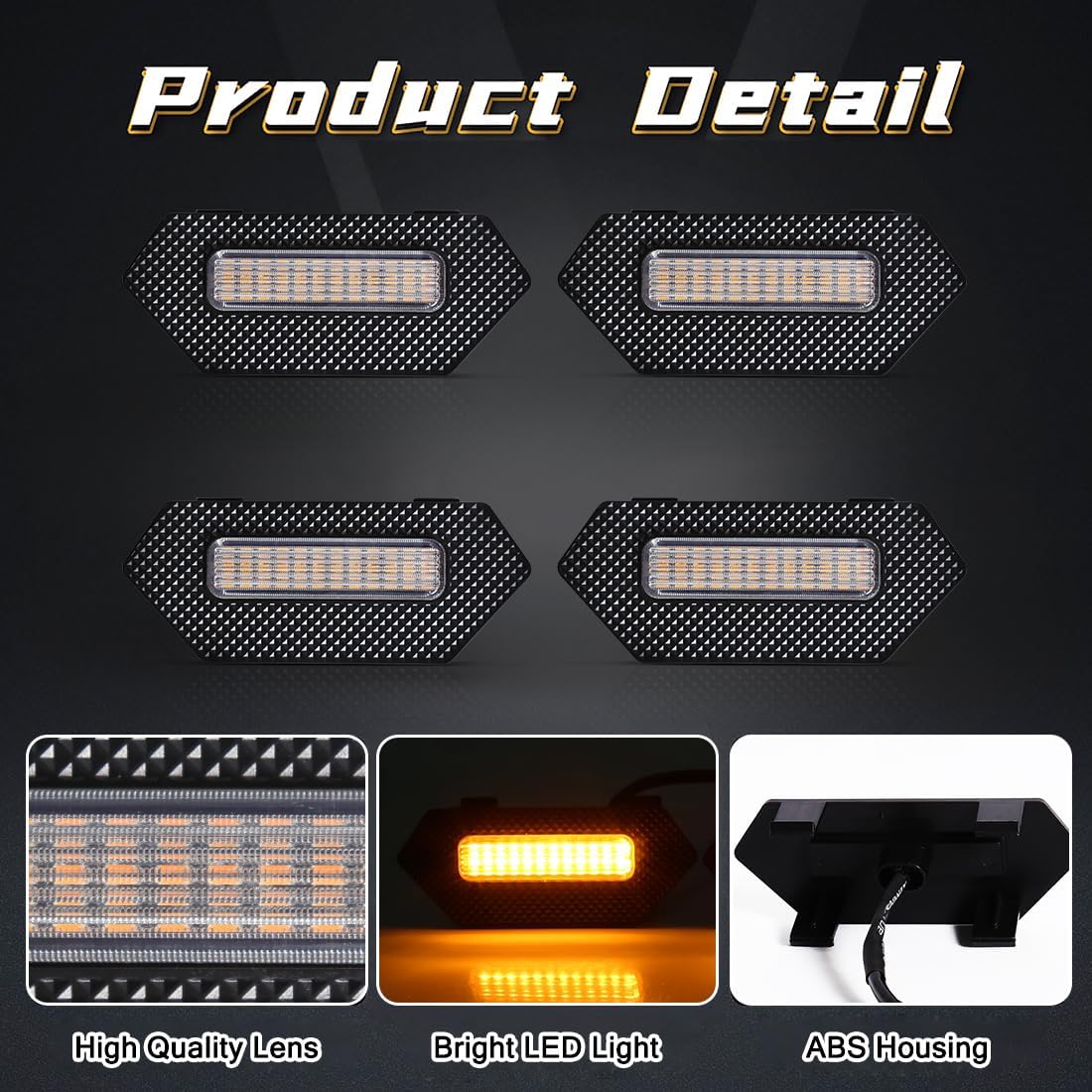 Grille Lights for Tacoma Trailhunter/TRD Pro 2024-2025, 4Pcs Clear Shell Amber LED Front Grill Light with Wire Harness and Fuse