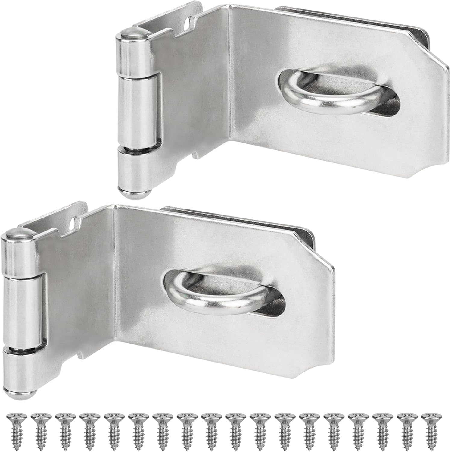 90 Degree Door Hasp Latch, 4" Stainless Steel Security Padlock Hasp, Suitable for Indoor and Outdoor Right Angle Shed/Push/Sliding/Barn Doors, Silver, 2 Pack