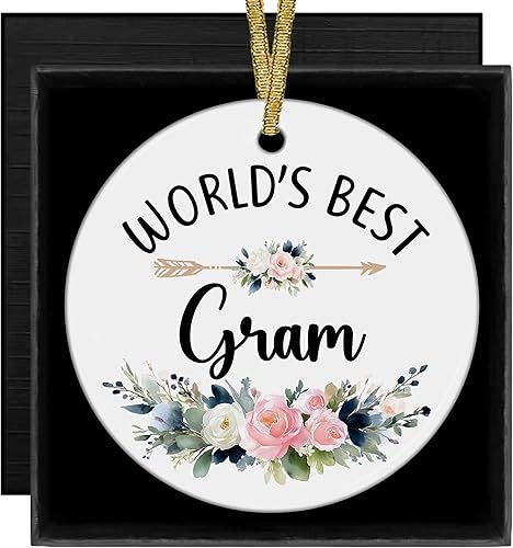World's Best Gram - Adornos de cerámica de Navidad para abuelas, regalos de nietos, regalos de cumpleaños para el Día de la Madre, adornos de mejor