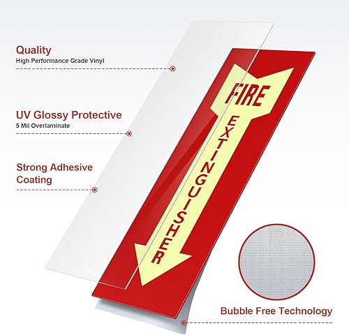 Miniatura 5 de Letrero fotoluminiscente para extintor que brilla en la oscuridad, parte trasera adhesiva, tintas UV en PVC resistente al desgarro, no eléctrico,
