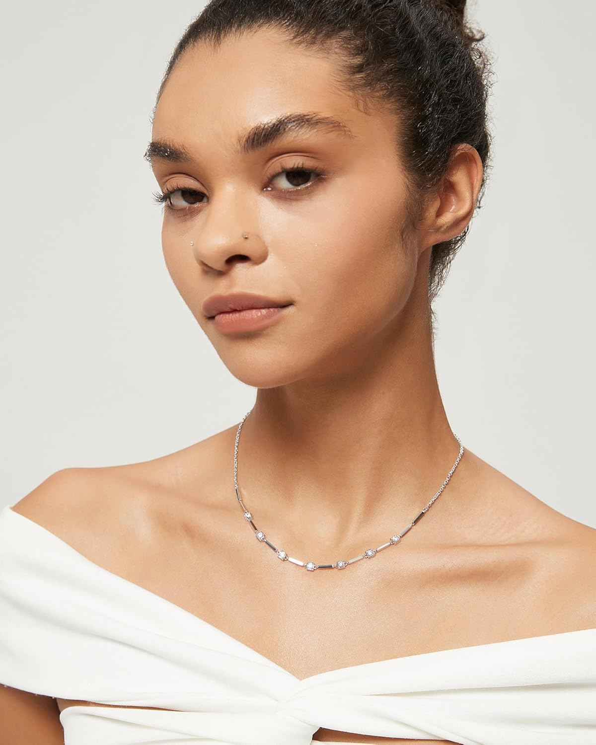 TIGRADE Silver Chain Necklace for Women Dainty Rectangular with Round CZ Pendant Anniversary Necklace Extenders Link with Lobster Clasp 16 Inch - Image 3