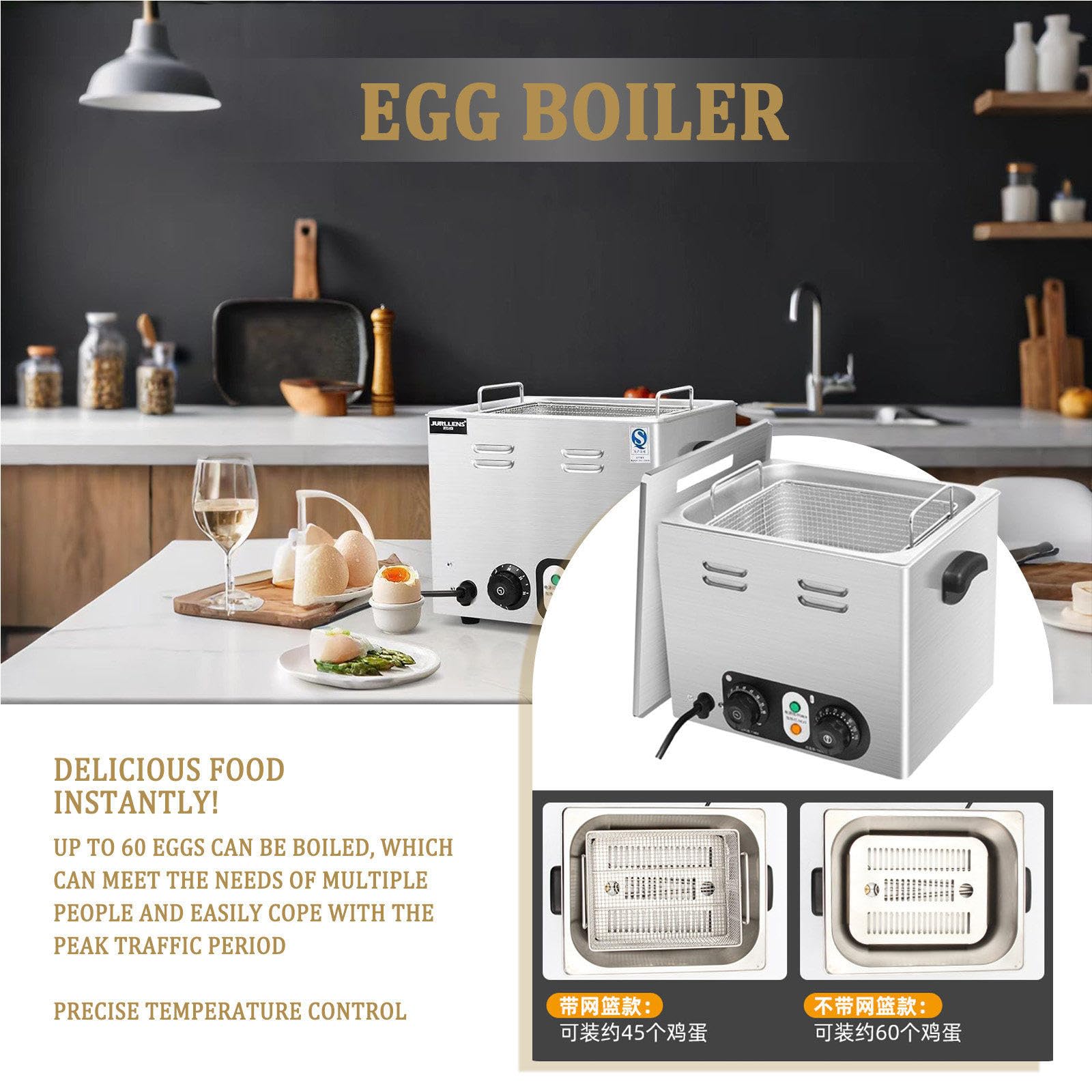 Hervidor De Huevos Inteligente De Aguas Termales, Capacidad para 60 Huevos, Control Preciso De Temperatura, DiseñO Antiescaldaduras, Ideal para Negocios De Desayunos A