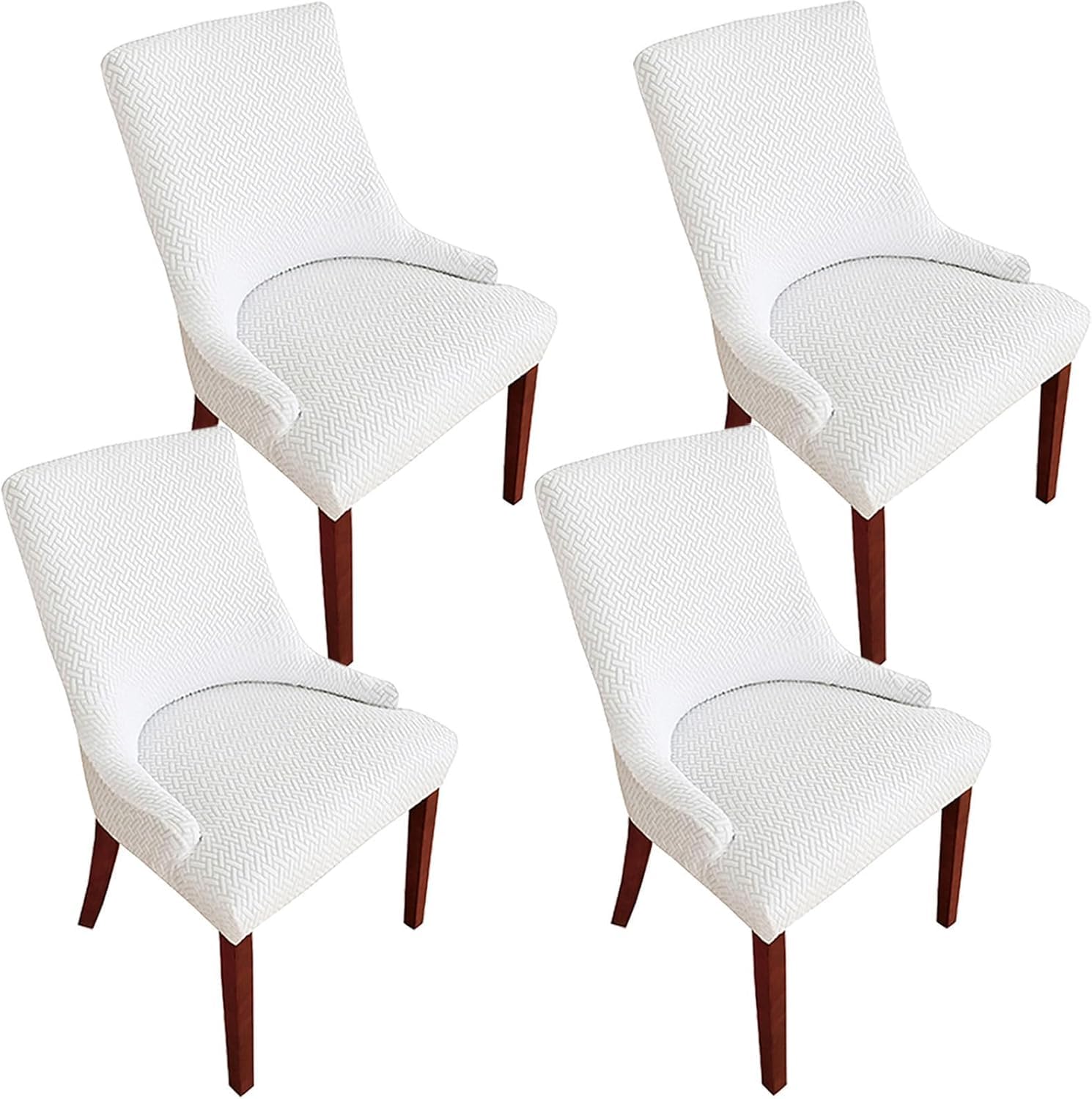 HACLEN Wingback Side Chair Slipcovers, Stretch Wingback Armchair Covers Reusable Kitchen Dining Chair Covers Washable Sloping Armchair Cover (White,Set of 4)