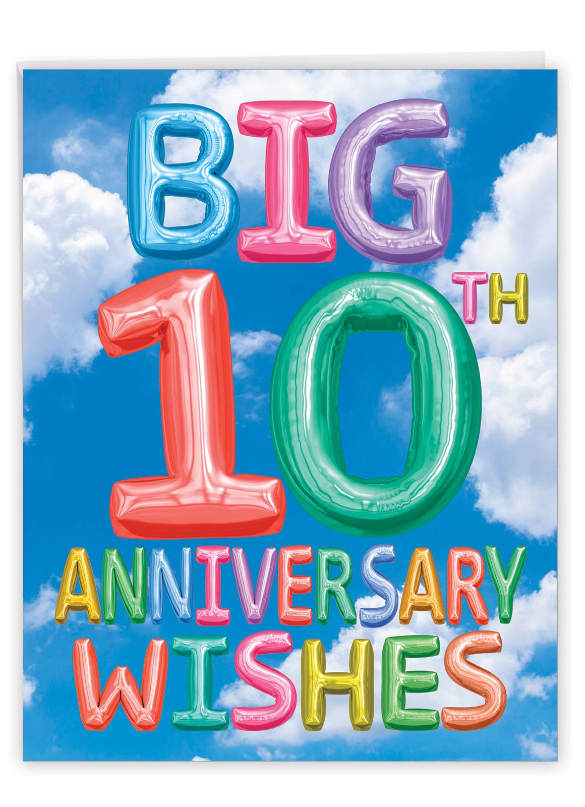 The Best Card Company 1 Big 10th Milestone Anniversary Notecard w/Envelope 8.5 x 11 (Not Actual Balloons or 3D) Inflated Messages 10 J5651CMAG-US