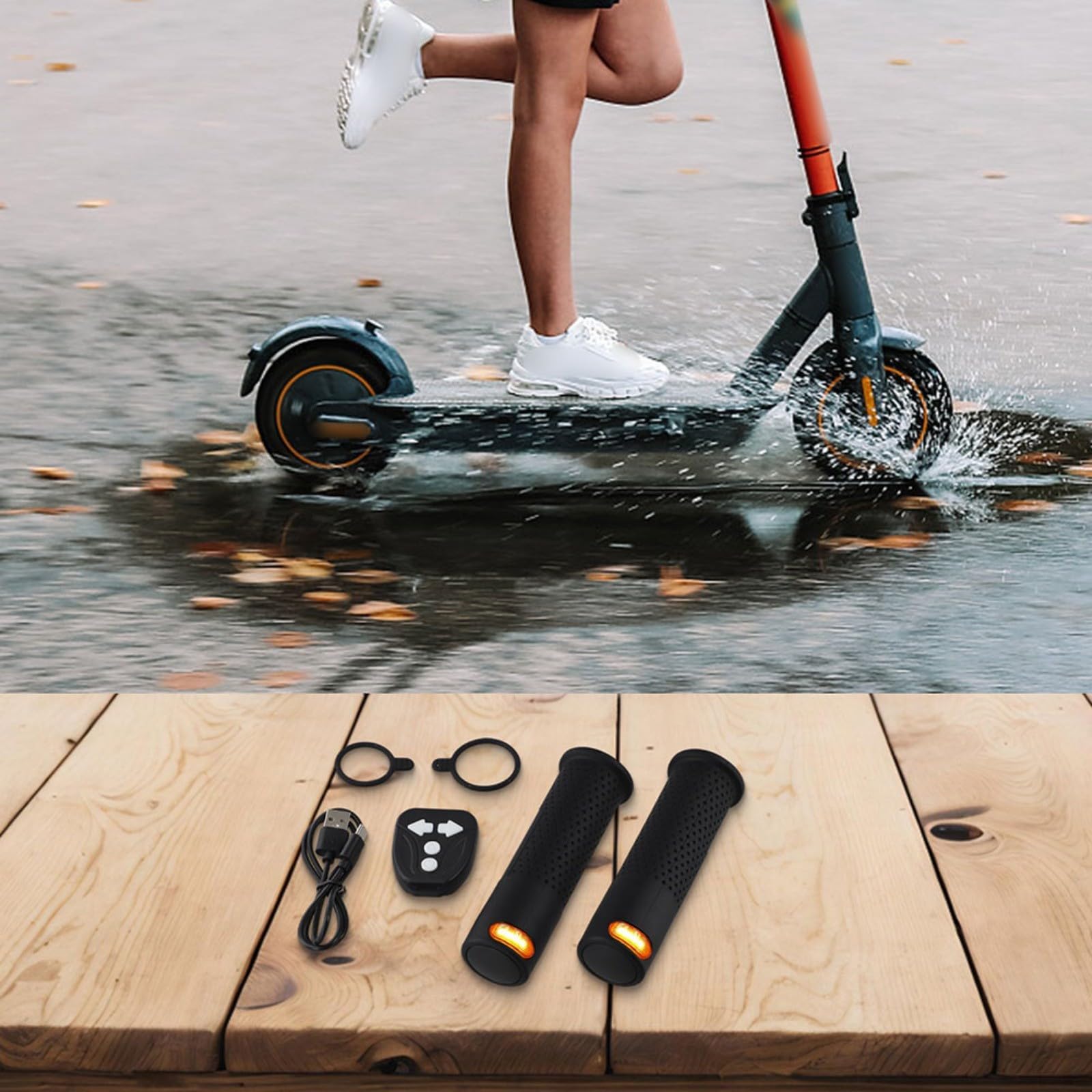 Clignotants de trottinette électrique avec télécommande sans fil, clignotants LED haute luminosité pour guidon pour Xiaomi M365, kit de clignotant de sécurité étanche, gris (B)