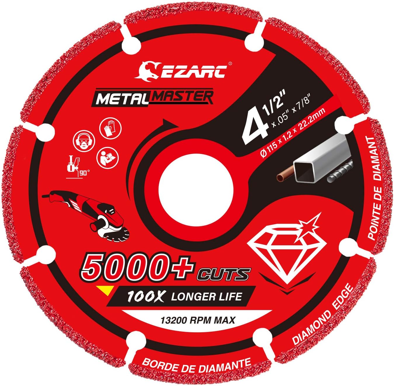 EZARC Diamond Cutting Disc 115mm x 22.23mm for Metal, Cut Off Wheel with 5000+ Cuts on Rebar, Steel, Iron and INOX, 1PCS