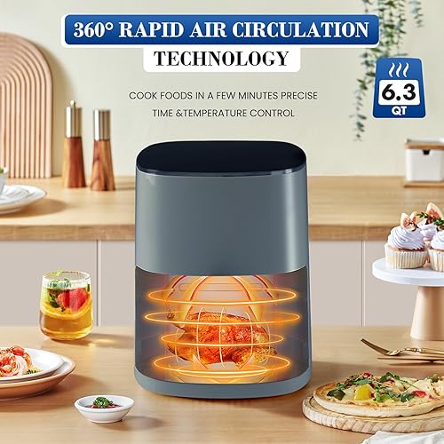 Miniatura 2 de NEWBULIG Freidora de aire, freidora de aire cuadrada de 6 cuartos de galón con ventana visual, freidora de aire de calentamiento rápido de 400  con