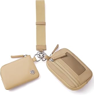 POIUGOYA Nylon Wristlet Wallets, Dual Pouch Keychain Wristlet Wallet, RFID Small Wallet With Coin Pouch,ID Window For Travel