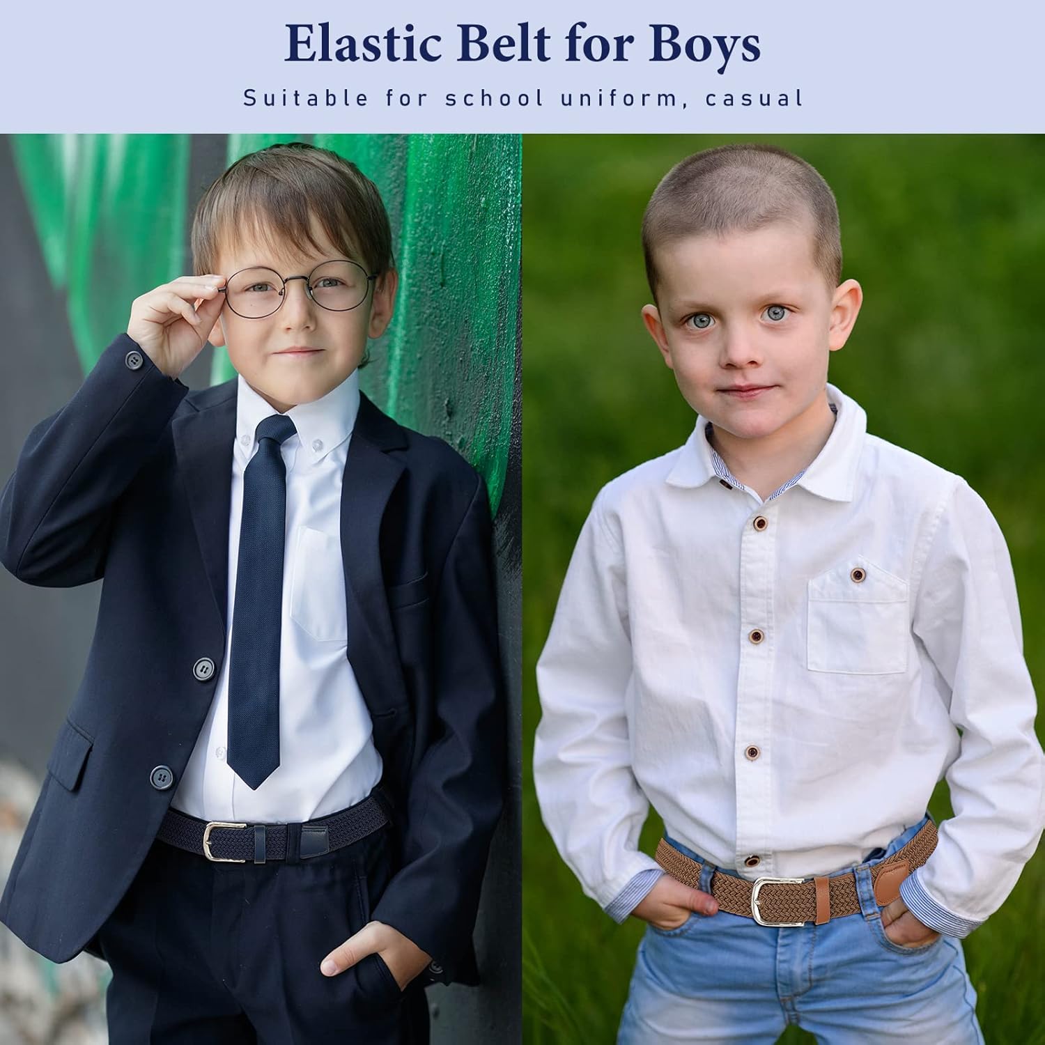 Kajeer Kids Belts for Boys & Girls - 2PCS Woven Elastic Golf Baseball Belt - Braided Stretch Belt for Casual School Uniform - Image 4