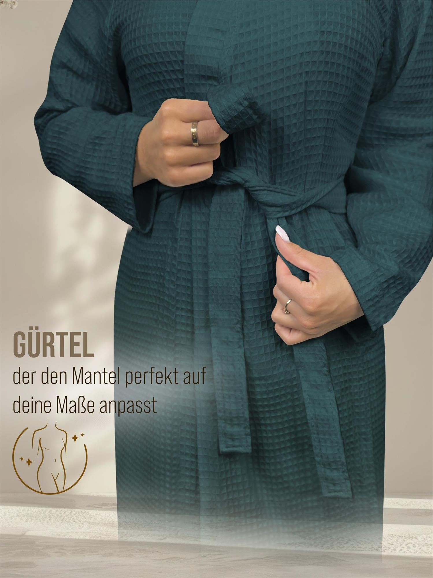 normani Damen Waffel-Bademantel aus 100% (Bambus)-Viskose - leichter Morgenmantel langer Kimono mit Waffeloptik - Sommerbademantel für Frauen