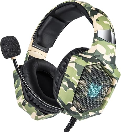 Auriculares para juegos con micrófono, auriculares para juegos para PS4 PS5 Xbox One PC con luces LED, auriculares Playstation con reducción de