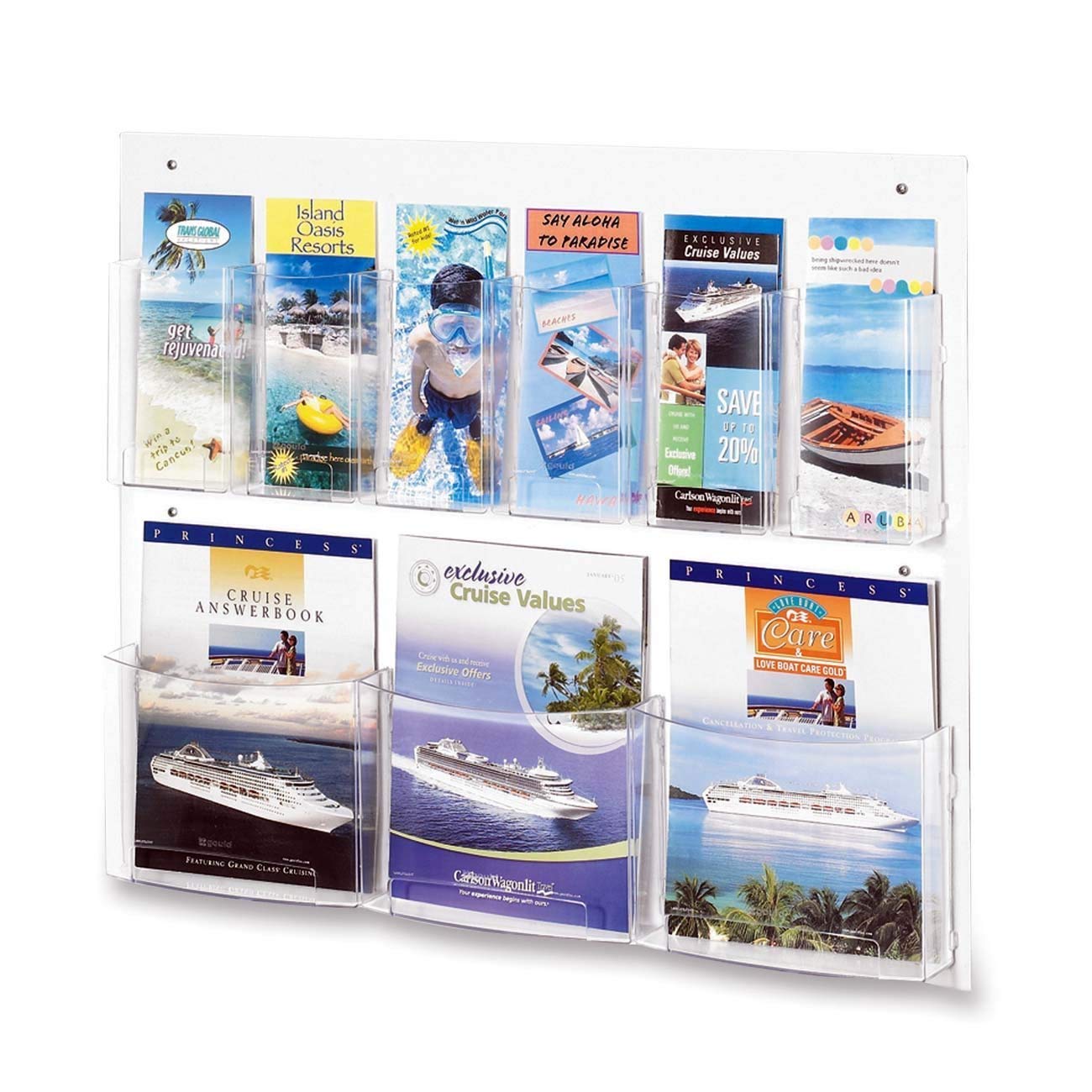 Safco Products 5666CL Clear2c Literature Display, 3 Magazine and 6 Pamphlet, Clear