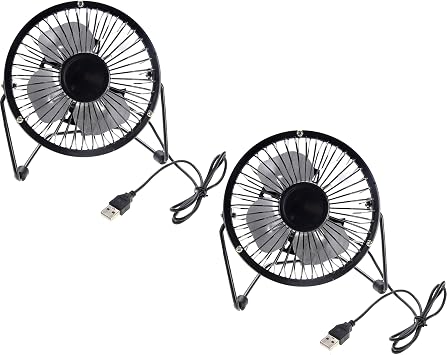 PowerTRC 2 Sets of Mini USB Table Desk Personal Fan Metal Design, Quiet Operation 3.9 USB Cable, High Compatibility