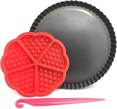 Dob Acero al carbono 9inch Ronda antiadherente de tarta quiche Pan y en forma de corazón de silicona Waffle de moho y de-panner